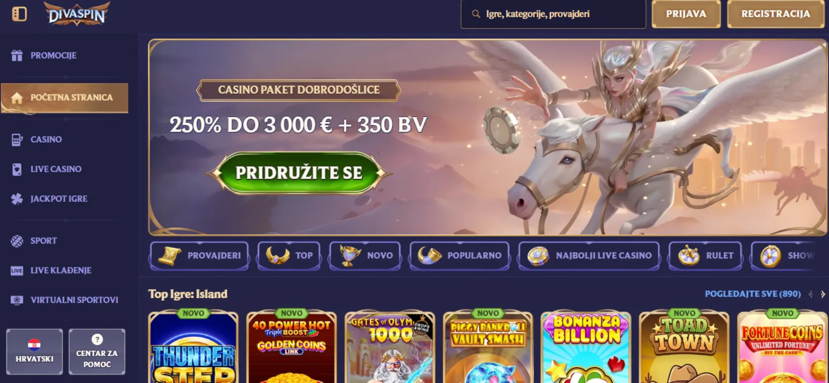 DivaSpin Casino Screen